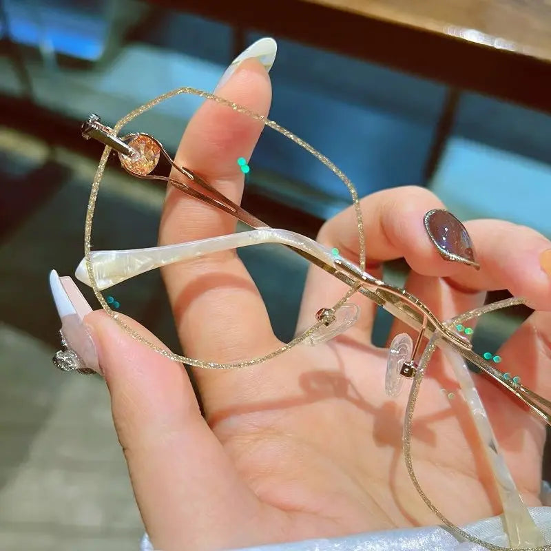 Metal-Trimmed Frameless Reading Glasses – Elegant Anti Blue Light Design for Women