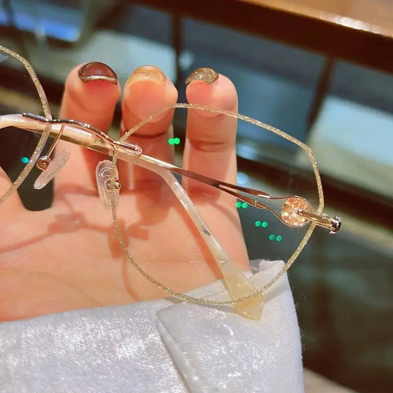 Metal-Trimmed Frameless Reading Glasses – Elegant Anti Blue Light Design for Women